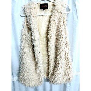 Ambiance Outwear- Indoor Light Faux Fur Open Front Hip Length Beige Vest Size L